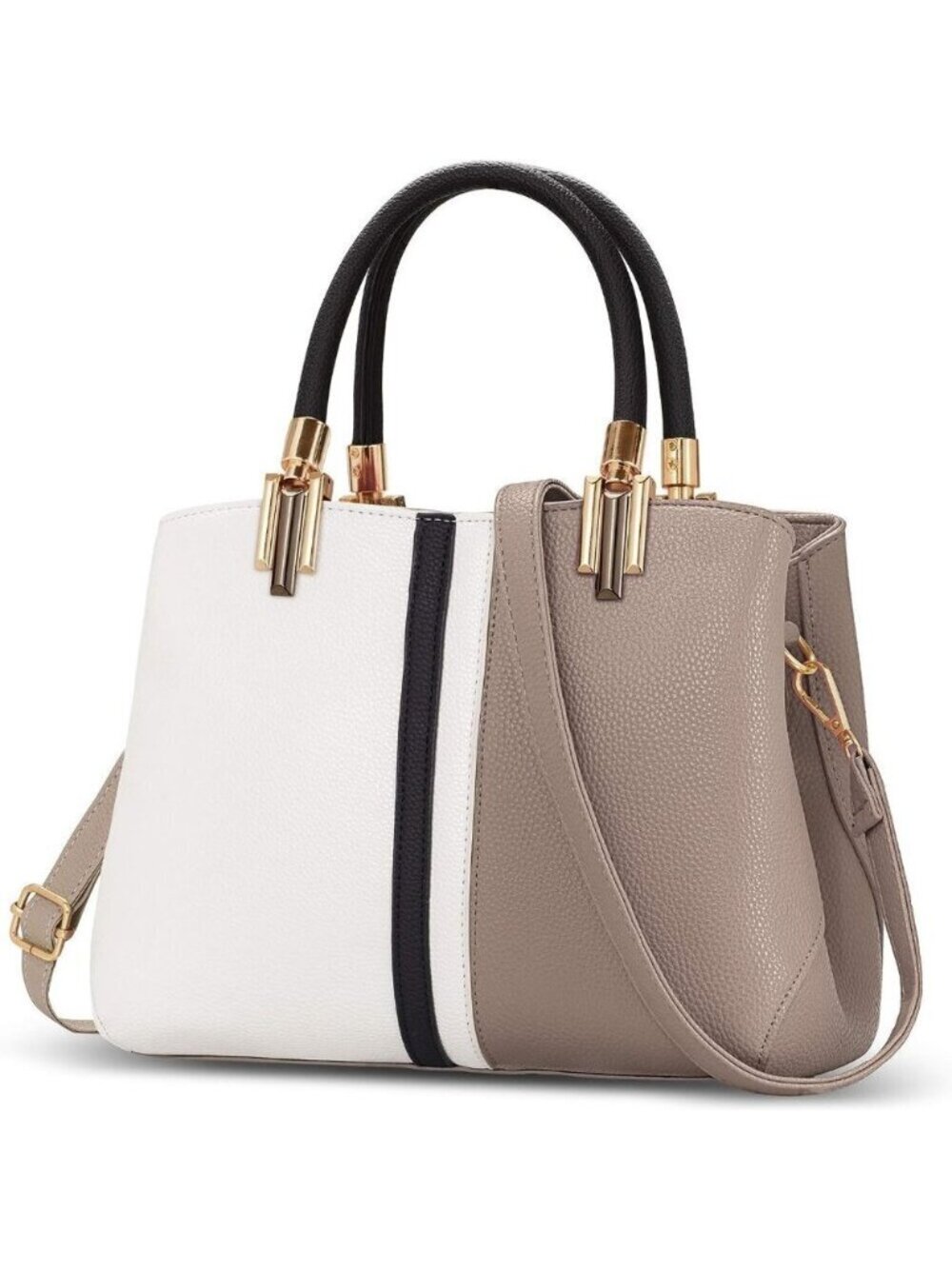 Top Handle Stitching Handbag for Women Girls Tote Satchel Khaki Shoulder Bag